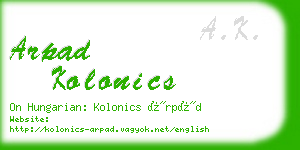 arpad kolonics business card